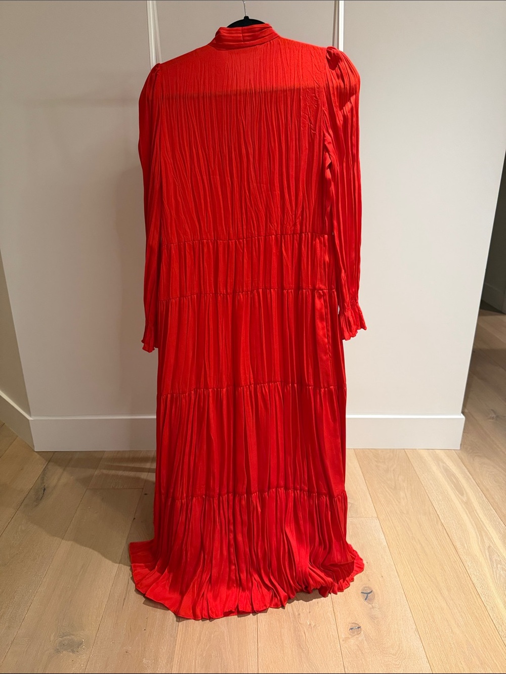 Zara Red Pleated Tiered Maxi Dress with Neck Tie - Picture 5 of 6